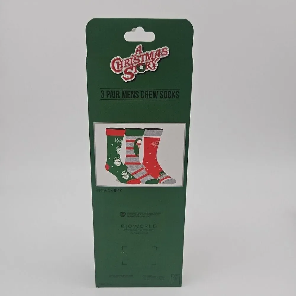 A Christmas Story Crew Socks 3 Pack Size 8-12 Holiday Christmas Gift New‎